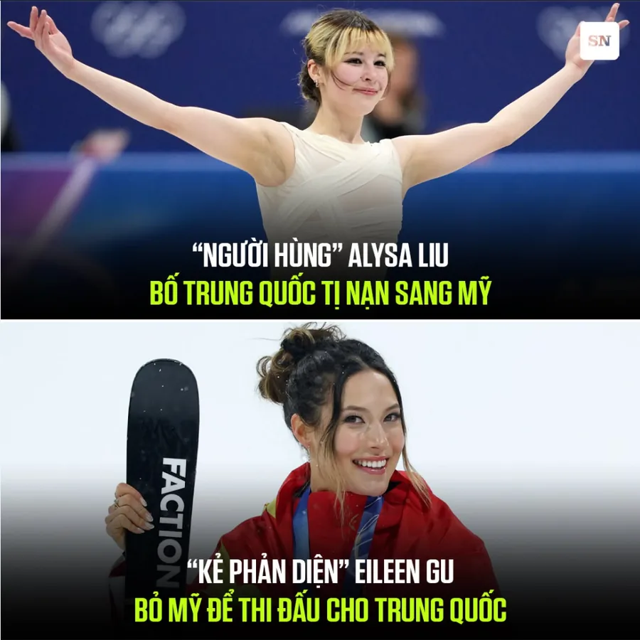 Sporting News Vietnam Facebook graphic comparing Alysa Liu and Eileen Gu at the 2026 Winter Olympics
